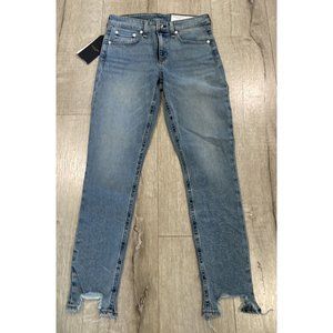 Rag & Bone JEAN Cate Mid-Rise Ankle Skinny Distressed Hem Medium Blue 26 NWT